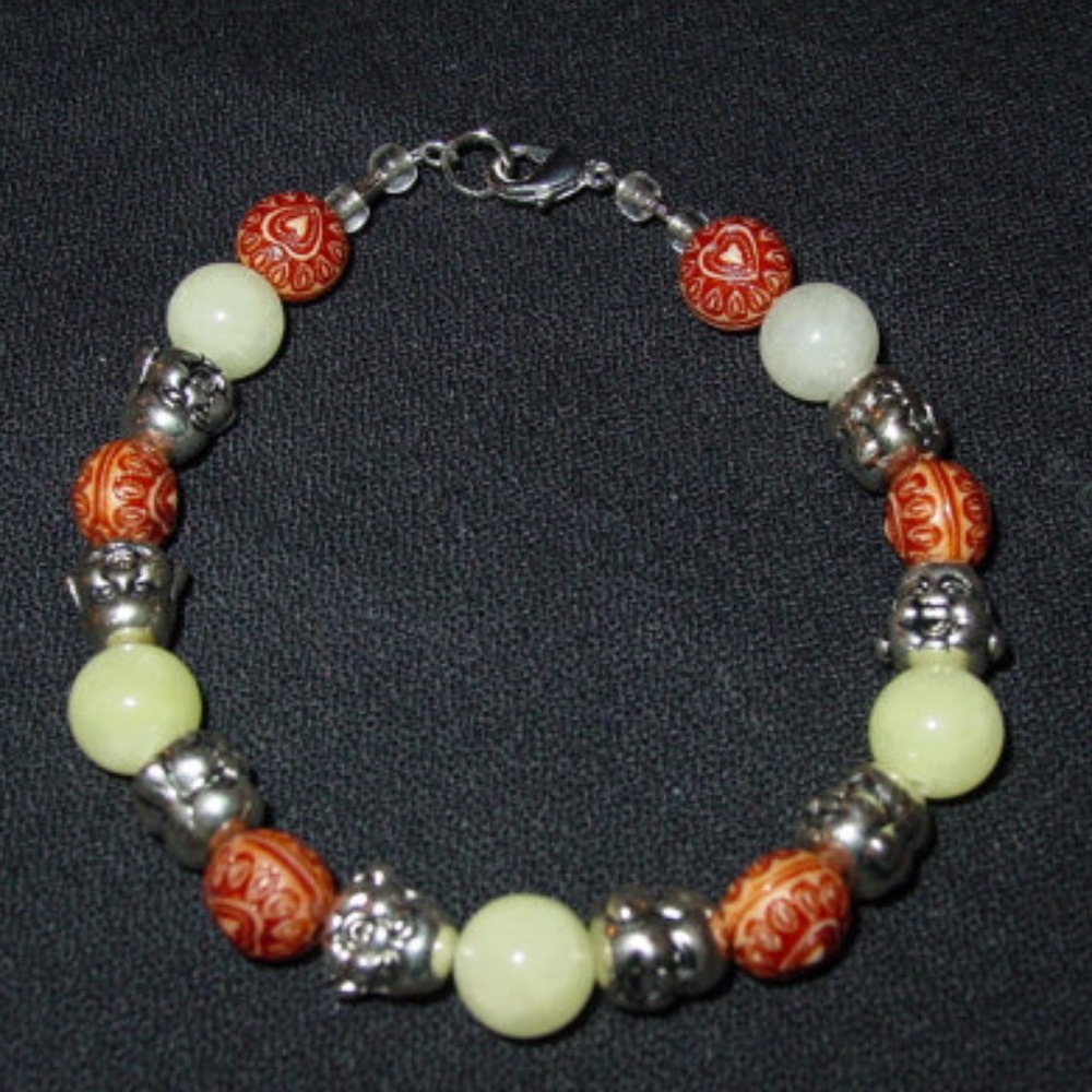 Handmade Beaded Bracelet Stones Buddha Charm